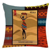 HKM-228307 African Woman National Style Cushion Cover for Living Room and Bedroom - Linen & PP Cotton, 45x45cm