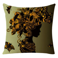 HKM-228307 African Woman National Style Cushion Cover for Living Room and Bedroom - Linen & PP Cotton, 45x45cm