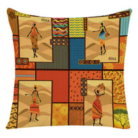 HKM-228307 African Woman National Style Cushion Cover for Living Room and Bedroom - Linen & PP Cotton, 45x45cm