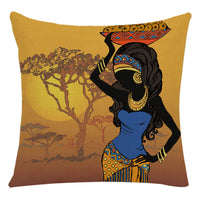 HKM-228307 African Woman National Style Cushion Cover for Living Room and Bedroom - Linen & PP Cotton, 45x45cm
