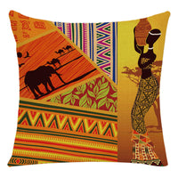 HKM-228307 African Woman National Style Cushion Cover for Living Room and Bedroom - Linen & PP Cotton, 45x45cm