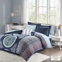 HKM-228499 Three or Four-Piece Quilt Cover Bedding Set in Water Green, Navy Blue, Coral Red, and Purple - Available Sizes 172x218 cm to 233x244 cm