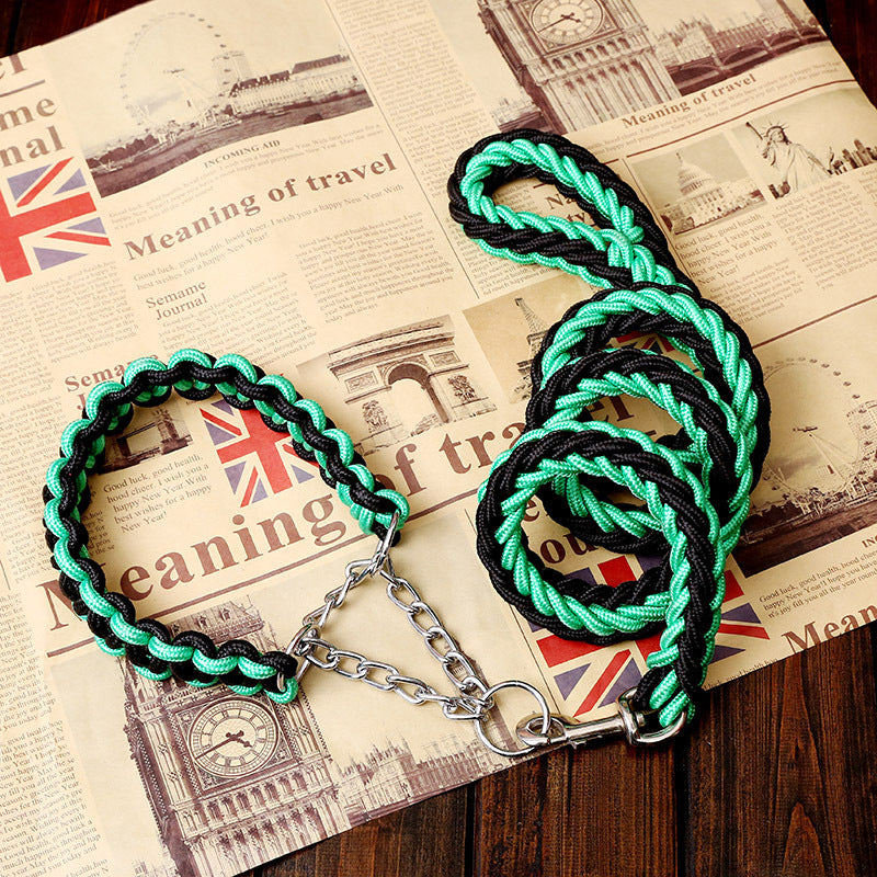 HKM-229011 Durable Nylon Dog Leash with P-Chain for Medium to Large Breeds - Soft Fabric, Two-Color Design, 130CM Length