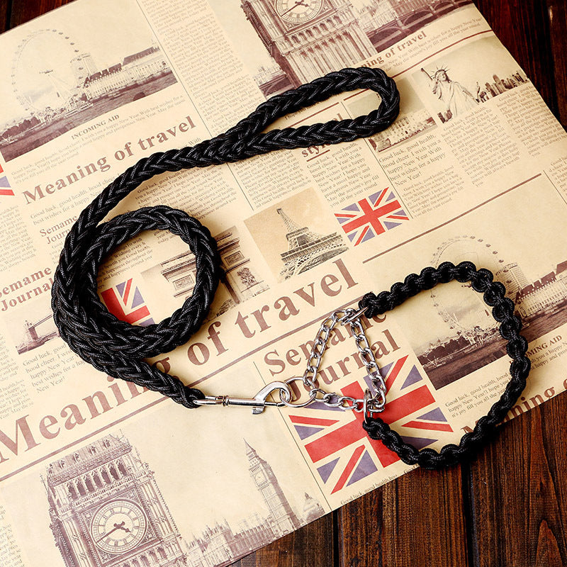 HKM-229011 Durable Nylon Dog Leash with P-Chain for Medium to Large Breeds - Soft Fabric, Two-Color Design, 130CM Length