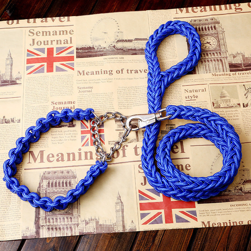 HKM-229011 Durable Nylon Dog Leash with P-Chain for Medium to Large Breeds - Soft Fabric, Two-Color Design, 130CM Length