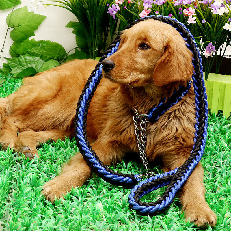 HKM-229011 Durable Nylon Dog Leash with P-Chain for Medium to Large Breeds - Soft Fabric, Two-Color Design, 130CM Length