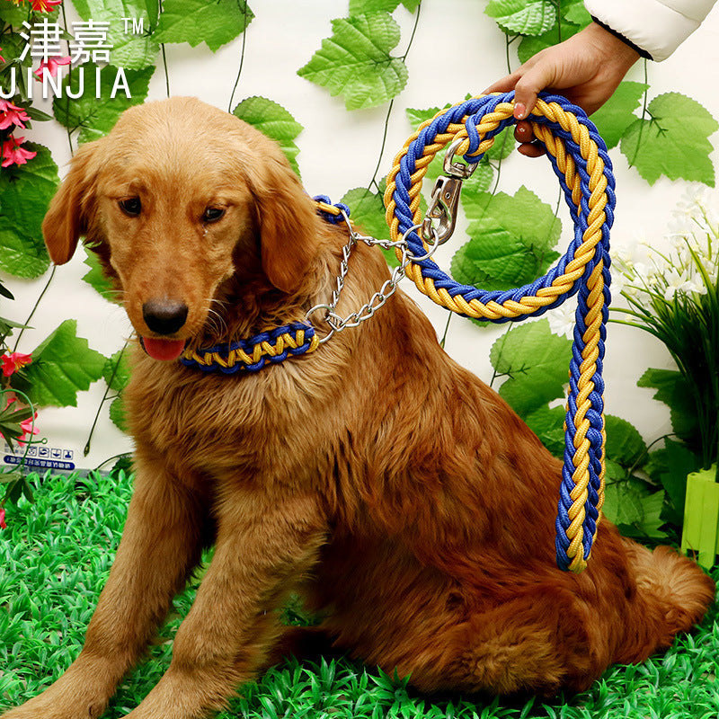 HKM-229011 Durable Nylon Dog Leash with P-Chain for Medium to Large Breeds - Soft Fabric, Two-Color Design, 130CM Length