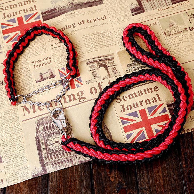HKM-229011 Durable Nylon Dog Leash with P-Chain for Medium to Large Breeds - Soft Fabric, Two-Color Design, 130CM Length