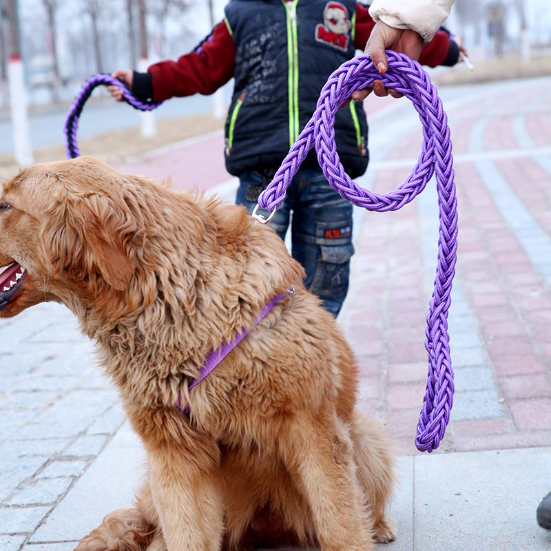 HKM-229011 Durable Nylon Dog Leash with P-Chain for Medium to Large Breeds - Soft Fabric, Two-Color Design, 130CM Length