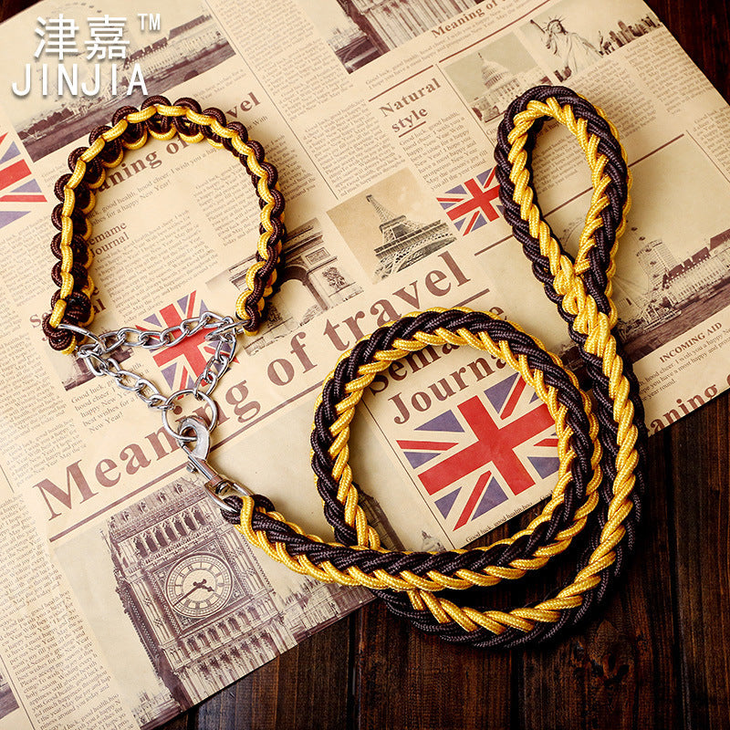 HKM-229011 Durable Nylon Dog Leash with P-Chain for Medium to Large Breeds - Soft Fabric, Two-Color Design, 130CM Length