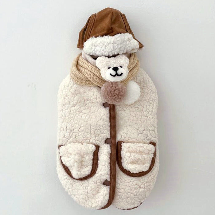 HKM-229011 Thickened Cotton Coat for Pets – Warm Casual Dog and Cat Clothes with Scarf in Multiple Colors