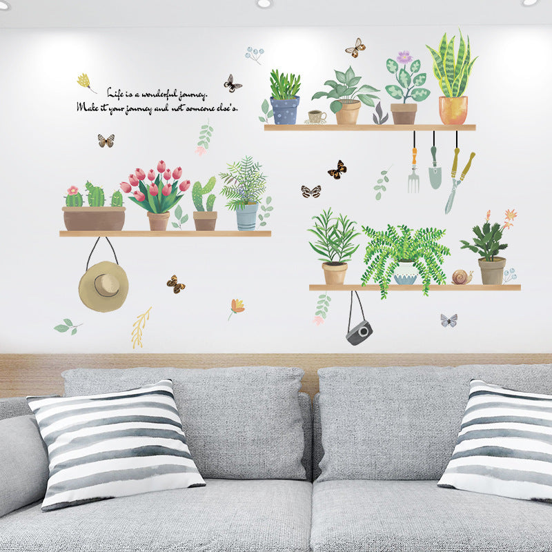 HKM-229267 Removable Plant-Themed Wall Stickers - Flowers, Grass, Leaves Design