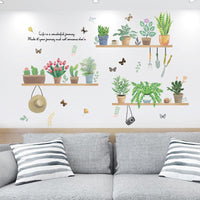 HKM-229267 Removable Plant-Themed Wall Stickers - Flowers, Grass, Leaves Design