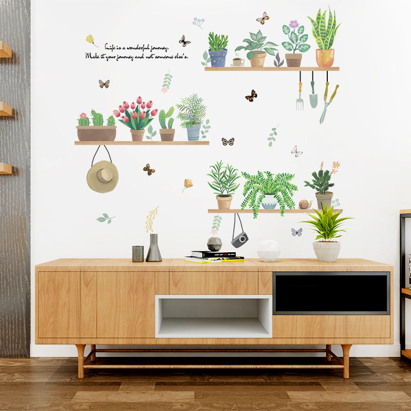HKM-229267 Removable Plant-Themed Wall Stickers - Flowers, Grass, Leaves Design