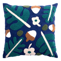 HKM-229395 Cotton Embroidery Blue Pillowcase Featuring Spring Flower and Plant Designs
