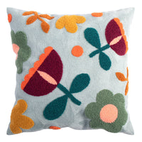 HKM-229395 Cotton Embroidery Blue Pillowcase Featuring Spring Flower and Plant Designs