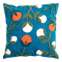 HKM-229395 Cotton Embroidery Blue Pillowcase Featuring Spring Flower and Plant Designs