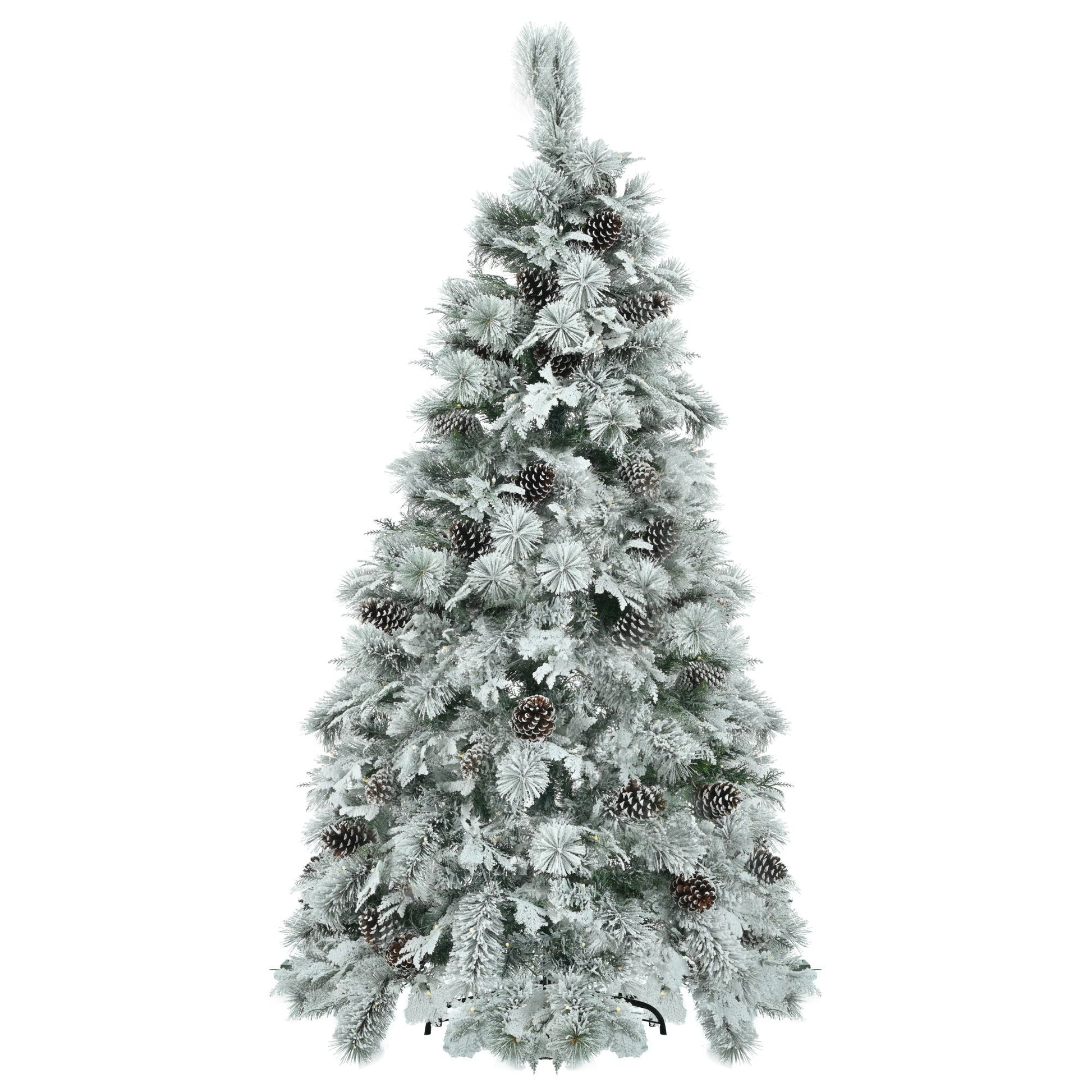 HKM-229459 6-Foot Snow-Covered Spruce Christmas Tree with 250 Pre-Installed LED Lights and Pine Cones