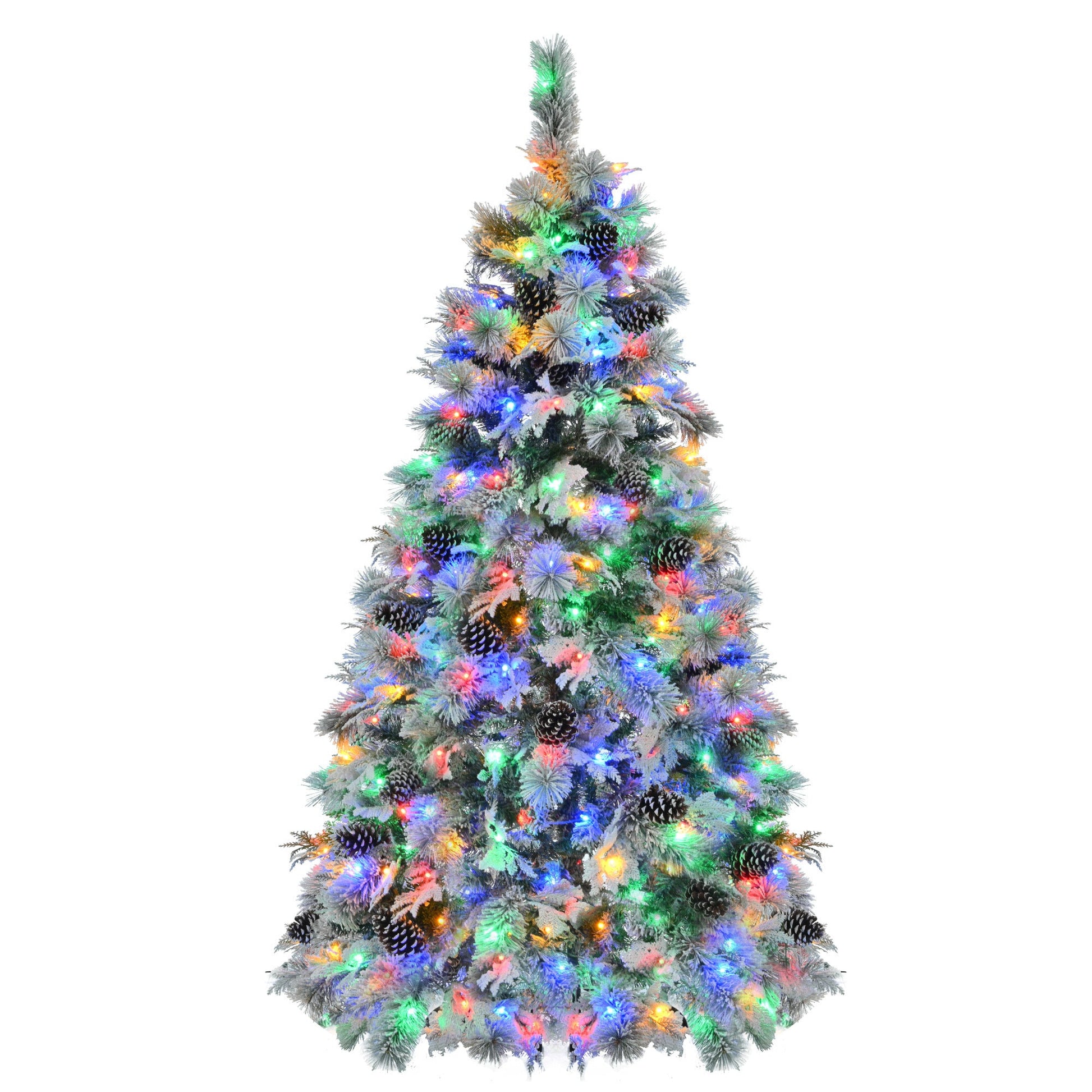 HKM-229459 6-Foot Snow-Covered Spruce Christmas Tree with 250 Pre-Installed LED Lights and Pine Cones