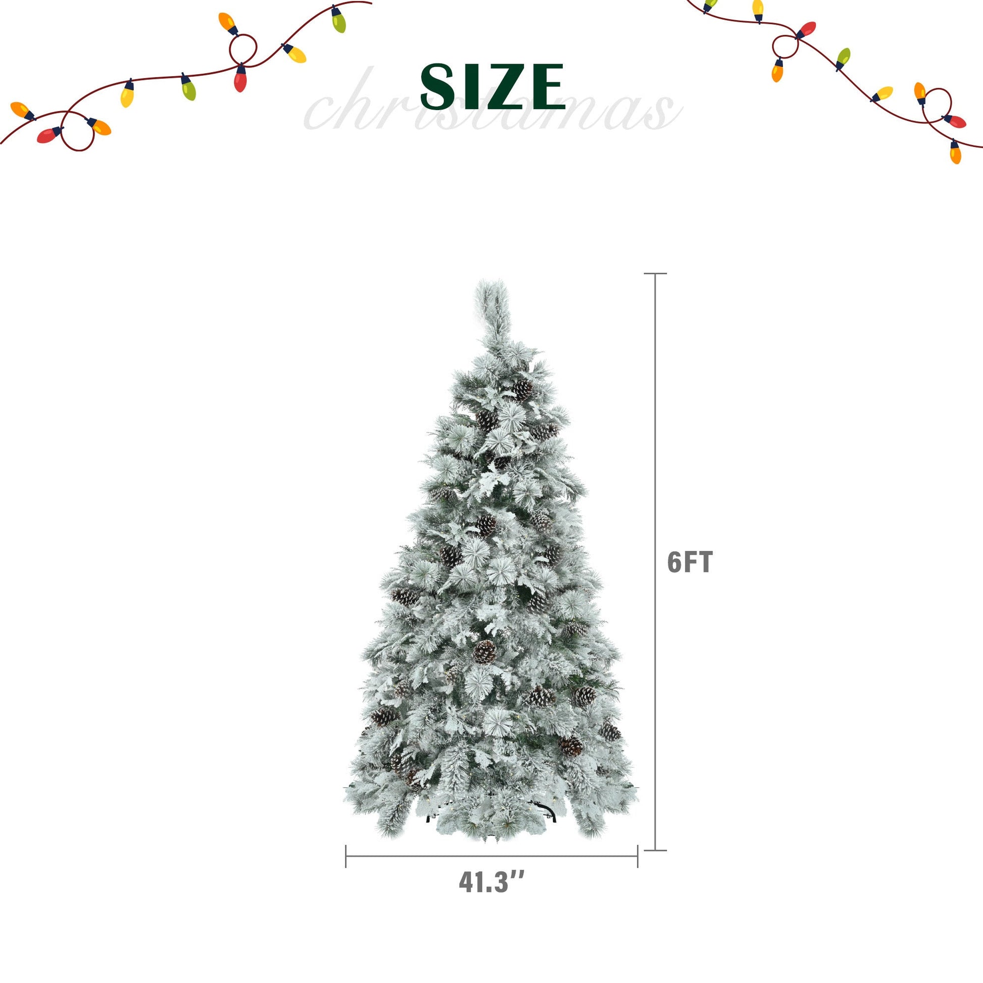 HKM-229459 6-Foot Snow-Covered Spruce Christmas Tree with 250 Pre-Installed LED Lights and Pine Cones