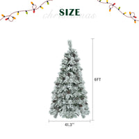 HKM-229459 6-Foot Snow-Covered Spruce Christmas Tree with 250 Pre-Installed LED Lights and Pine Cones