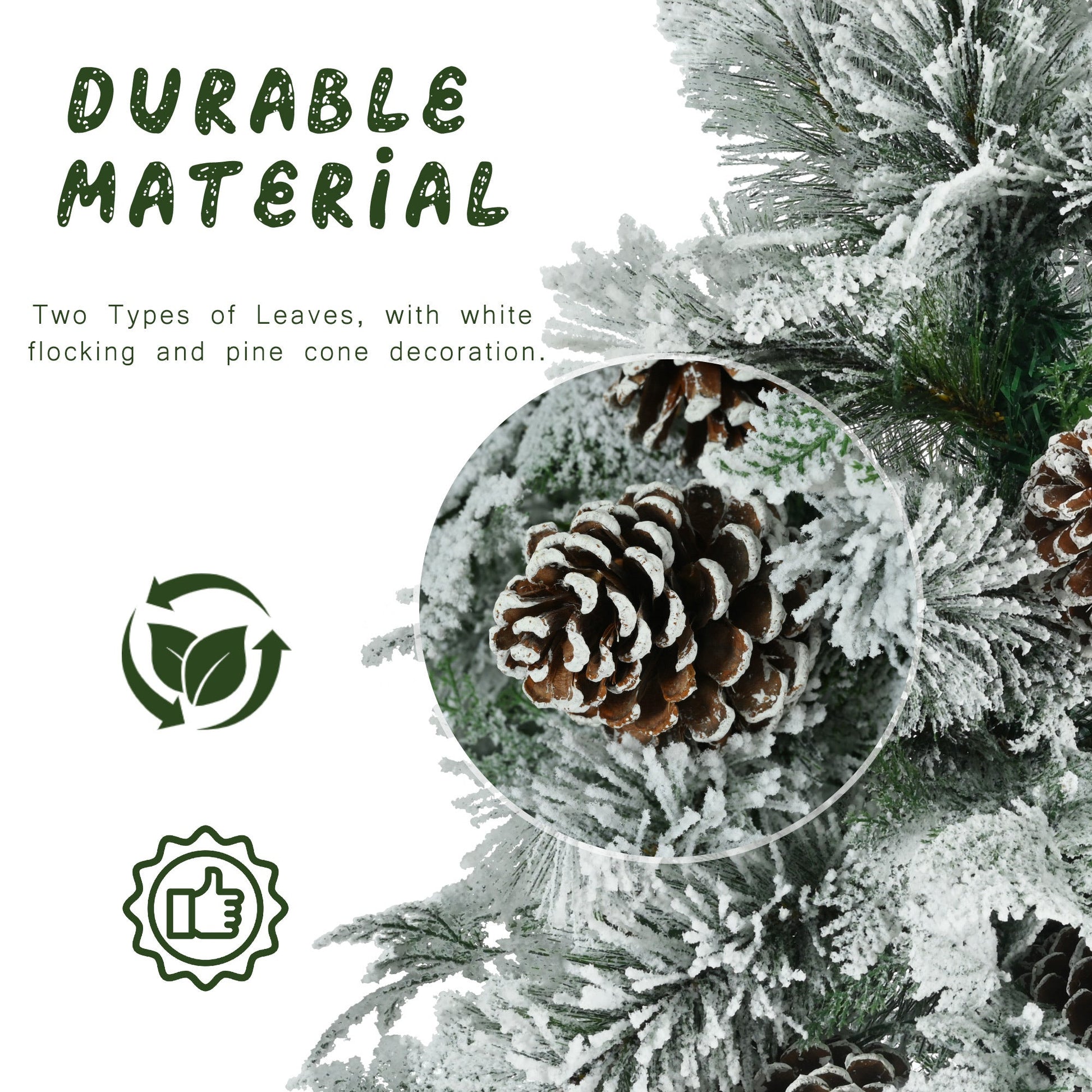 HKM-229459 6-Foot Snow-Covered Spruce Christmas Tree with 250 Pre-Installed LED Lights and Pine Cones
