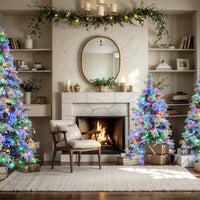 HKM-229459 6-Foot Snow-Covered Spruce Christmas Tree with 250 Pre-Installed LED Lights and Pine Cones