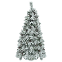 HKM-229459 6-Foot Snow-Covered Spruce Christmas Tree with 250 Pre-Installed LED Lights and Pine Cones