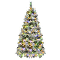 HKM-229459 6-Foot Snow-Covered Spruce Christmas Tree with 250 Pre-Installed LED Lights and Pine Cones