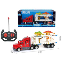 HKM-229587 Double Decker RC Container Truck Toy with 6 Inertial Vehicles - 4CH Remote Control Car for Ages 5 and Up