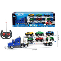 HKM-229587 Double Decker RC Container Truck Toy with 6 Inertial Vehicles - 4CH Remote Control Car for Ages 5 and Up