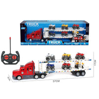 HKM-229587 Double Decker RC Container Truck Toy with 6 Inertial Vehicles - 4CH Remote Control Car for Ages 5 and Up
