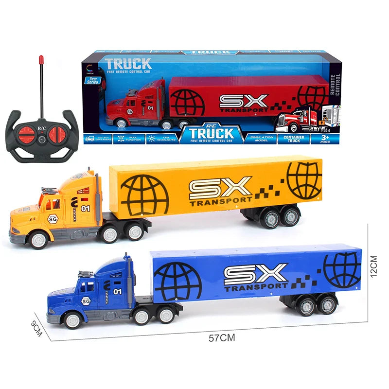 HKM-229587 Double Decker RC Container Truck Toy with 6 Inertial Vehicles - 4CH Remote Control Car for Ages 5 and Up