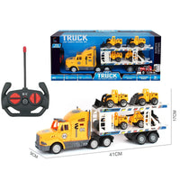 HKM-229587 Double Decker RC Container Truck Toy with 6 Inertial Vehicles - 4CH Remote Control Car for Ages 5 and Up