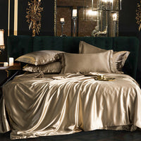HKM-229651 Silk Bedding Set in Champagne Gold - Modern Minimalist Design, Multiple Sizes Available