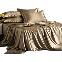 HKM-229651 Silk Bedding Set in Champagne Gold - Modern Minimalist Design, Multiple Sizes Available