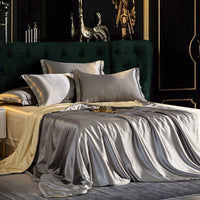 HKM-229651 Silk Bedding Set in Champagne Gold - Modern Minimalist Design, Multiple Sizes Available