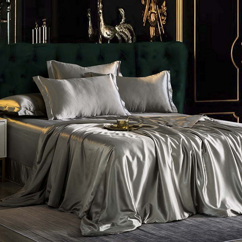 HKM-229651 Silk Bedding Set in Champagne Gold - Modern Minimalist Design, Multiple Sizes Available