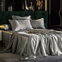 HKM-229651 Silk Bedding Set in Champagne Gold - Modern Minimalist Design, Multiple Sizes Available