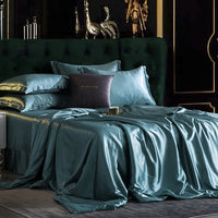 HKM-229651 Silk Bedding Set in Champagne Gold - Modern Minimalist Design, Multiple Sizes Available