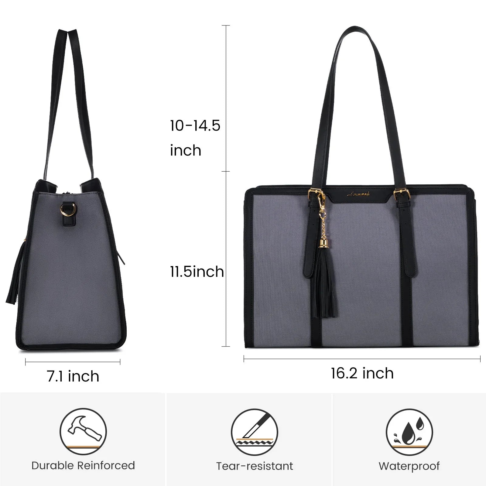 KTX-229715 Stylish 2-Piece Set PU Leather and Canvas Tote Bag for School, Shopping, and Casual Use, Versatile Crossbody and Shoulder Design for Women