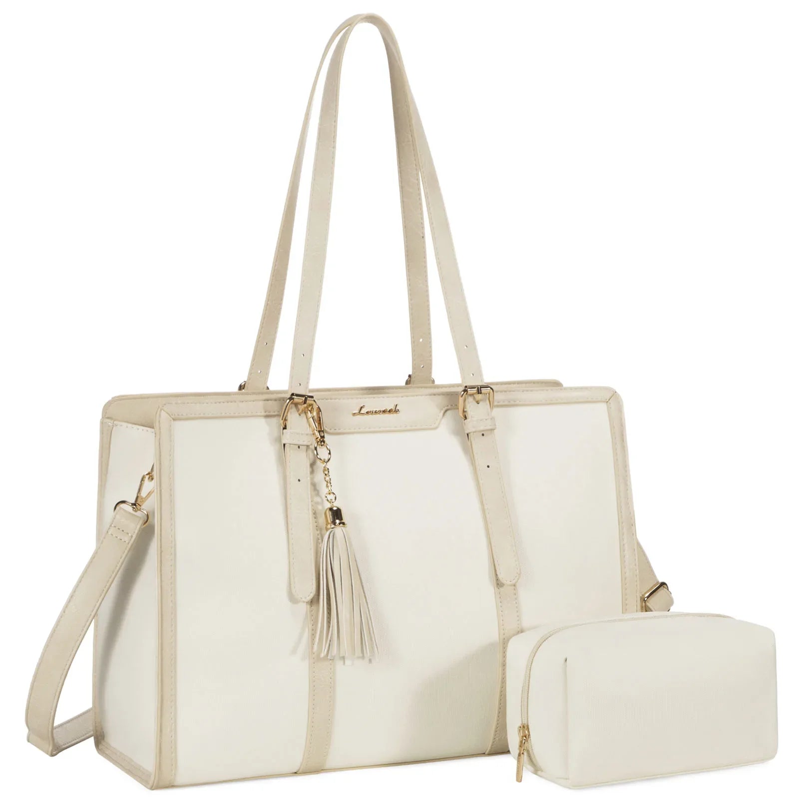 KTX-229715 Stylish 2-Piece Set PU Leather and Canvas Tote Bag for School, Shopping, and Casual Use, Versatile Crossbody and Shoulder Design for Women