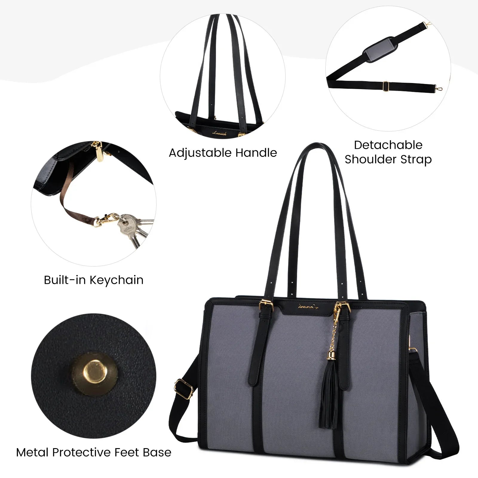 KTX-229715 Stylish 2-Piece Set PU Leather and Canvas Tote Bag for School, Shopping, and Casual Use, Versatile Crossbody and Shoulder Design for Women