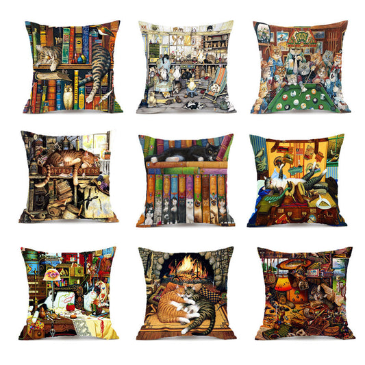 HKM-229715 Wolf Theme Polyester Cushion Cover for Sofa and Car, Linen Fabric, 45x45cm
