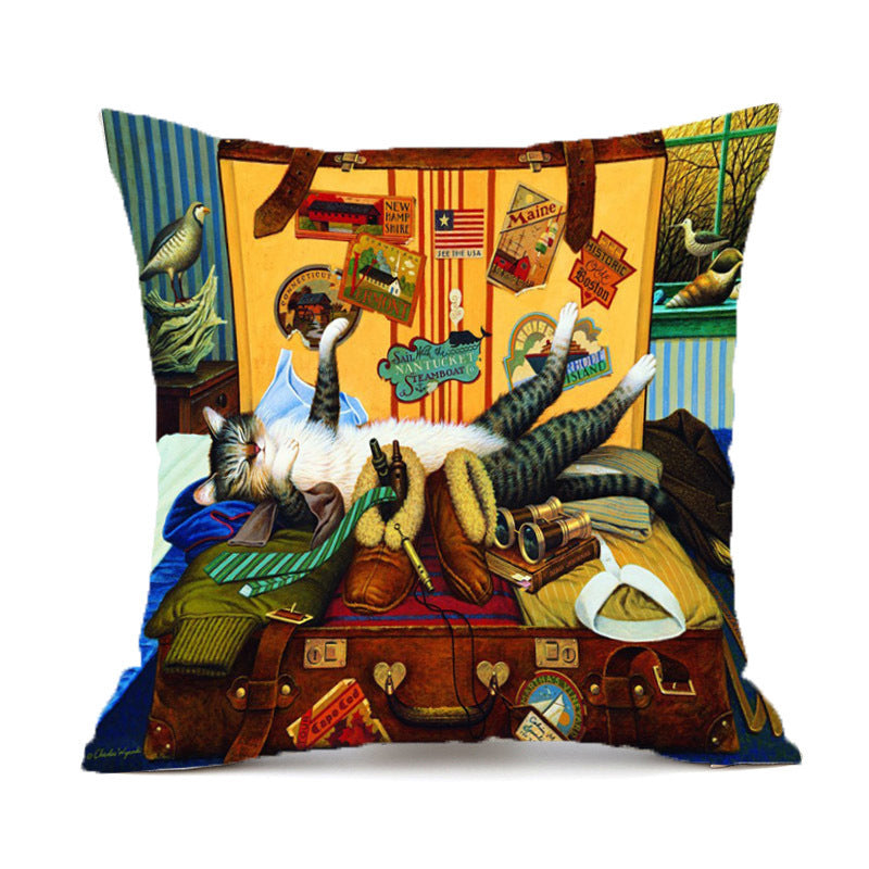 HKM-229715 Wolf Theme Polyester Cushion Cover for Sofa and Car, Linen Fabric, 45x45cm