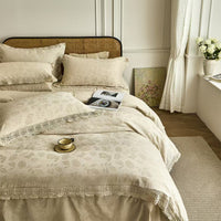 HKM-230163 Cotton Linen Jacquard Yarn-Dyed Four-Piece Bed Sheet Set for Double Beds