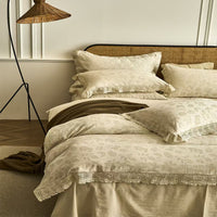 HKM-230163 Cotton Linen Jacquard Yarn-Dyed Four-Piece Bed Sheet Set for Double Beds