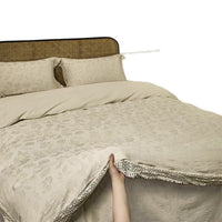HKM-230163 Cotton Linen Jacquard Yarn-Dyed Four-Piece Bed Sheet Set for Double Beds