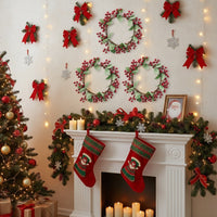 HKM-230291 Set of 3 13-Inch Christmas Wreaths with Red Berries and Pine Cones for Holiday Home Decor