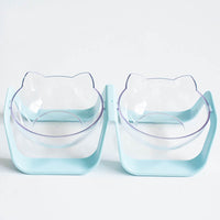 HKM-230355 Cervical Spine Tilted Cat Bowl - Available in Blue and White, Single and Double Options